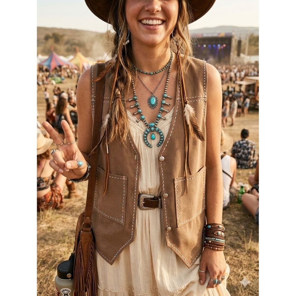Handmade Western Vest Top Boho Festival Hippie Rodeo Prairie Ranch Layering XL